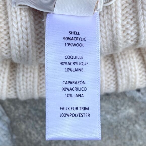 NWT New Adrienne Landau Pearl Trim Pom-Pom Knit Wool Blend Beanie Hat Ivory OS - Picture 8 of 9